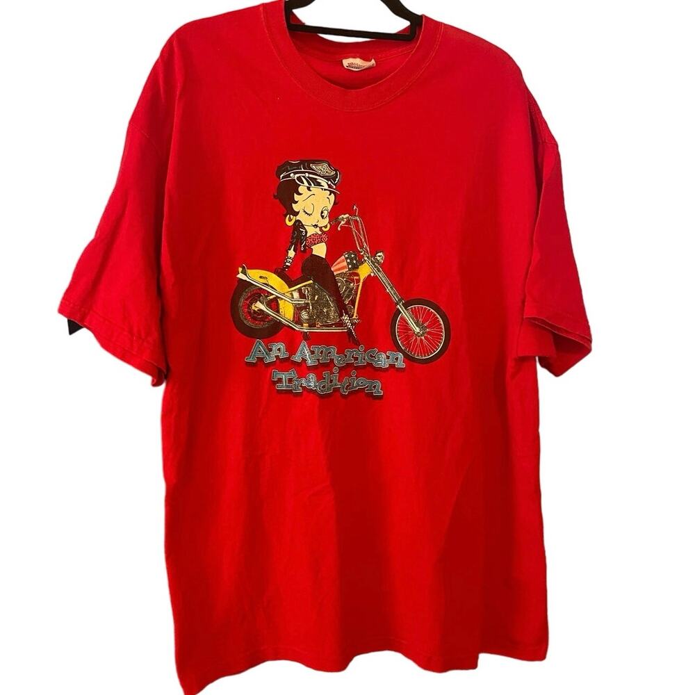 Vintage Y2K Betty Boop on Motorcycle An American Tradition Biker Shirt Adult XL